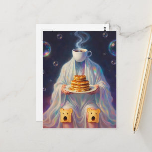 Cartão Postal Panquecas de café da manhã surreais fantasma com t