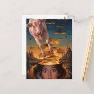 Cartão Postal Panquecas Senhora Surpresa Café da Manhã Vaca Rosa