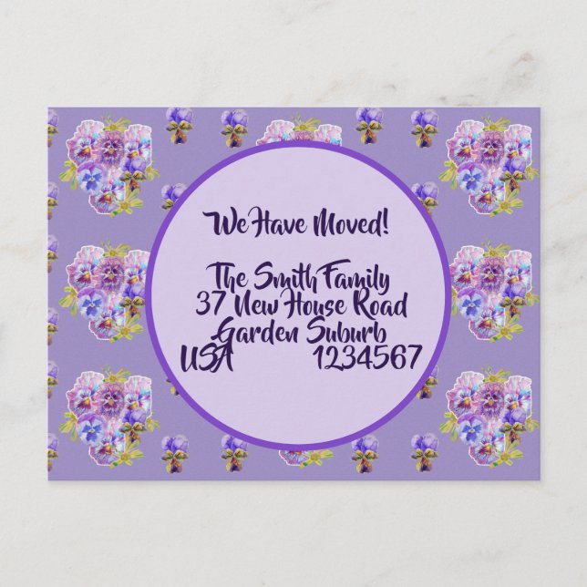 Cartão Postal Pansy Flowers Novo Cartão-Postal De Endereço, Esta (Frente)