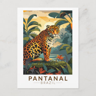 Cartão Postal Pantanal Brasil Onça Viagem Arte Vintage
