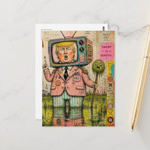 Cartão Postal Pântano Engraçado é Belo Colagem de Mídia Mista