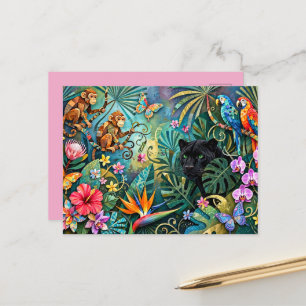 Cartão Postal Pantera Negra África Colagem Alegre Estilo Selva