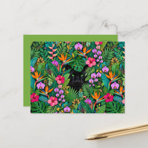 Cartão Postal Pantera Preta Flores da Selva & Folhagem Tropical