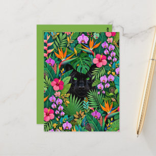 Cartão Postal Pantera Preta Flores da Selva & Folhagem Tropical