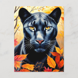 Cartão Postal Panther Cat Autumn deixa arte