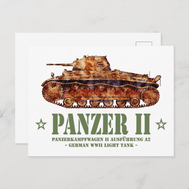 Cartão Postal Panzer II A2 Guerra Mundial 2 Tanque alemão leve (Frente/Verso)