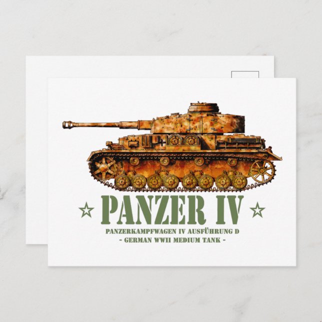 Cartão Postal Panzer IV Guerra Mundial 2.ª Divisão Média Alemã W (Frente/Verso)
