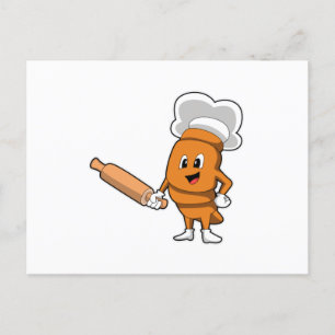 Cartão Postal Pão como Cozinheiro com Rolo de Massa