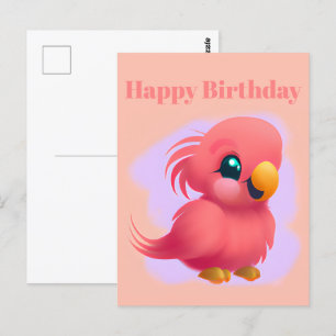 Cartão Postal Papagaio-bebê rosa, bonito e adorável