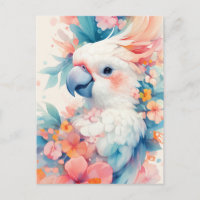 Papagaio Cacatua Branco com Flor de Hibisco Rosa