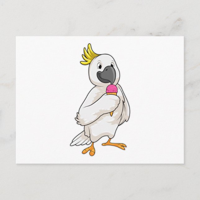 Cartão Postal Papagaio com sorvete de Waffle (Frente)