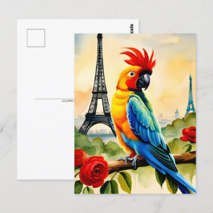 Cartão Postal Papagaio com torre Eiffel, posto