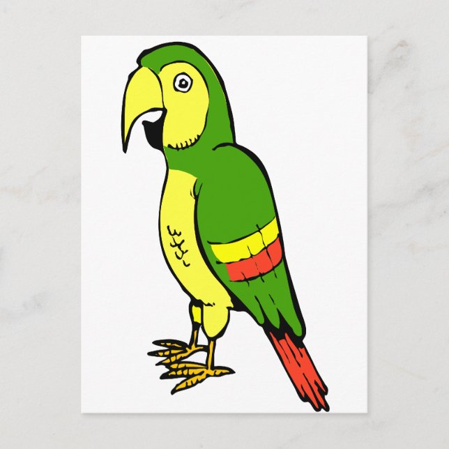Cartão Postal Papagaio de desenho simples com amarelo e verde (Frente)