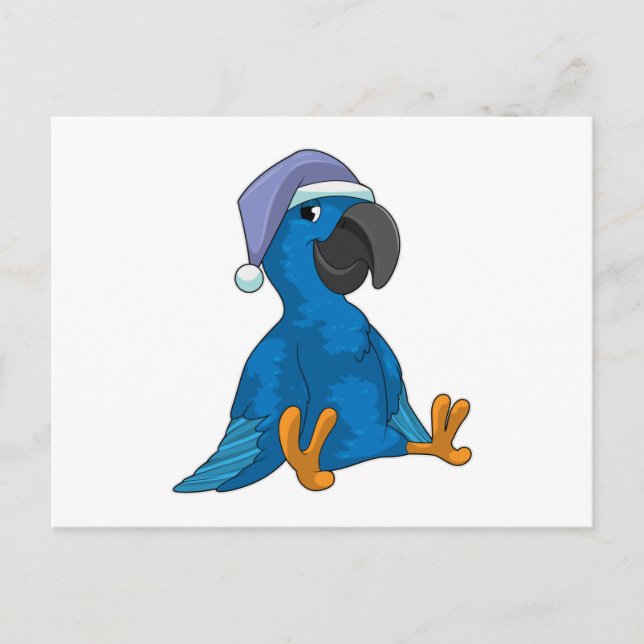 Cartão Postal Papagaio na cama com touca de dormir (Frente)
