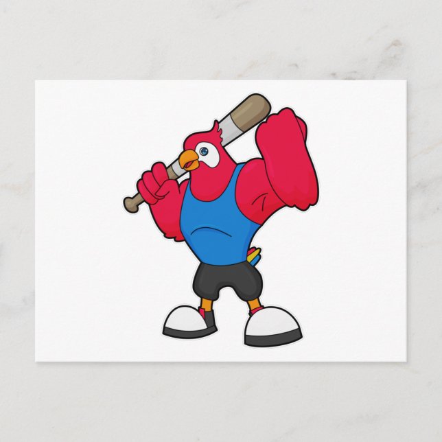 Cartão Postal Papagaio no beisebol com taco de beisebol (Frente)