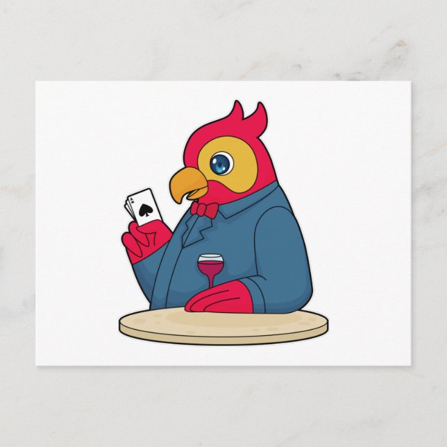Cartão Postal Papagaio no pôquer com cartas de pôquer (Frente)
