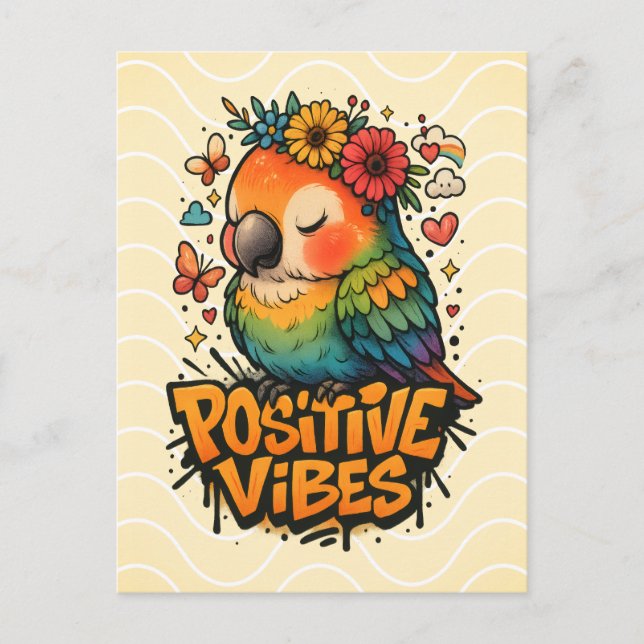 Cartão Postal Papagaio “Vibrações Positivas” (Frente)