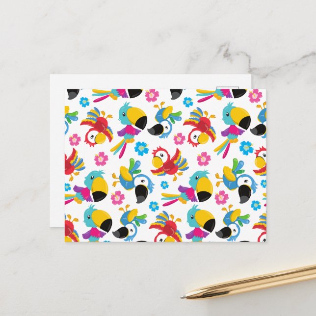 Cartão Postal Papagaios Coloridos, Papagaios Tropicais, Pássaros (Frente/Verso In Situ)