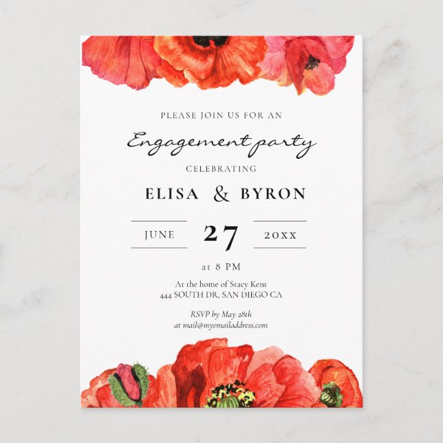 Cartão Postal Papagaios vermelhos - festa de noivado de aquarela (Frente)