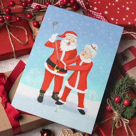 Cartão Postal Papai Noel ajudando a Sra. Claus com seu swing de