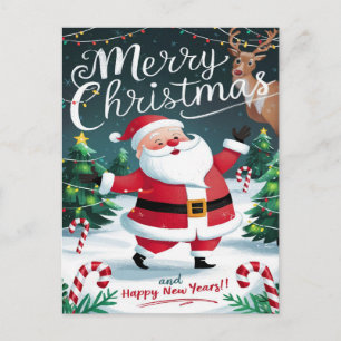 Cartão Postal Papai Noel Alegre e Bengalas de Doces de Natal
