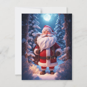 Cartão Postal Papai Noel Alegre na Floresta Nevada