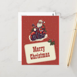 Cartão Postal Papai Noel Andando de Bicicleta Cartoon