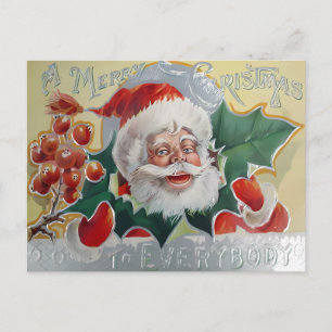 Cartão Postal Papai Noel Antigo Alegre Azevinho Natal Natalino