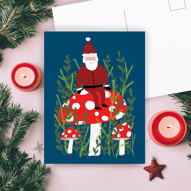 Cartão Postal Papai Noel Bonito no Xmas Mágico do Cogumelo (Santa Claus on Magical Mushroom Amanita Christmas Cute Xmas Postcard
)
