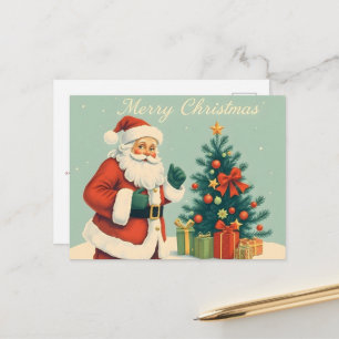 Cartão Postal Papai Noel Clássico com Cartão-Postal de Árvore Na