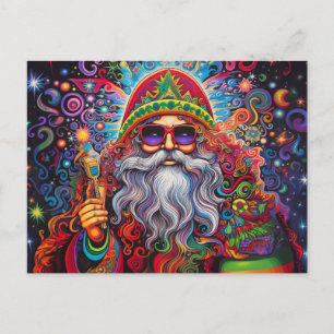 Cartão Postal Papai Noel Colorido Arte Hippie 