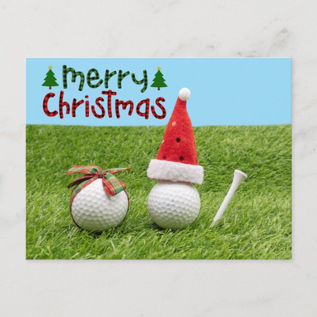 Cartão Postal Papai Noel com bola de golfe Feliz Golfe de Natal (Frente)