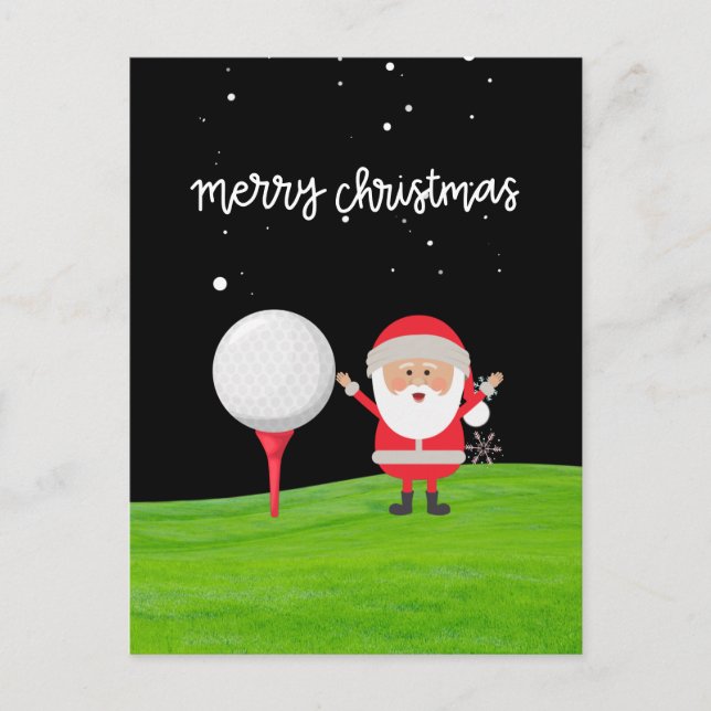 Cartão Postal Papai Noel com bola de golfe no Natal (Frente)