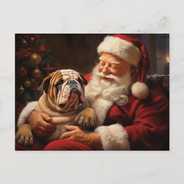 Cartão Postal Papai Noel com Buldogue Inglês (Frente)