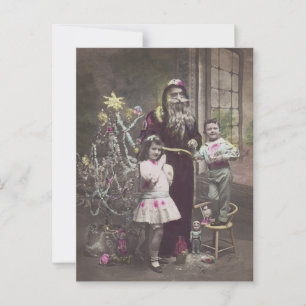 Cartão Postal Papai Noel com Crianças, Árvore de Natal, colheita