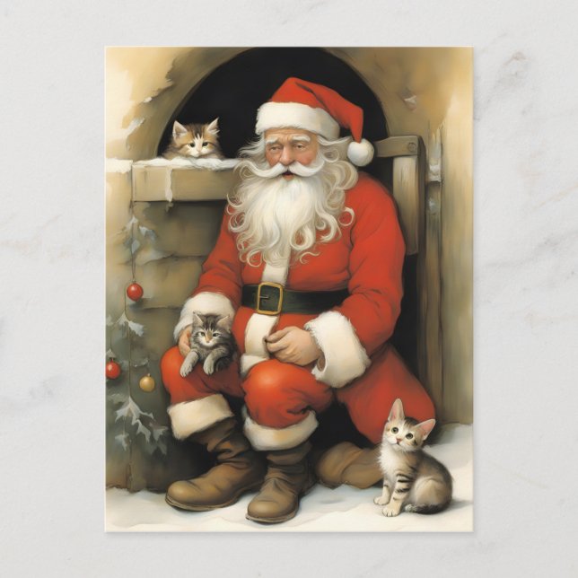 Cartão Postal Papai Noel com Kittens (Frente)