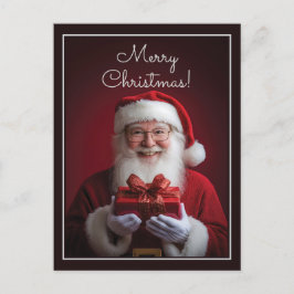 Cartão Postal Papai Noel com um presente de design de Natal
