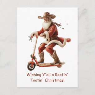 Cartão Postal Papai Noel Cowboy de Scooter Cumprimento de Natal