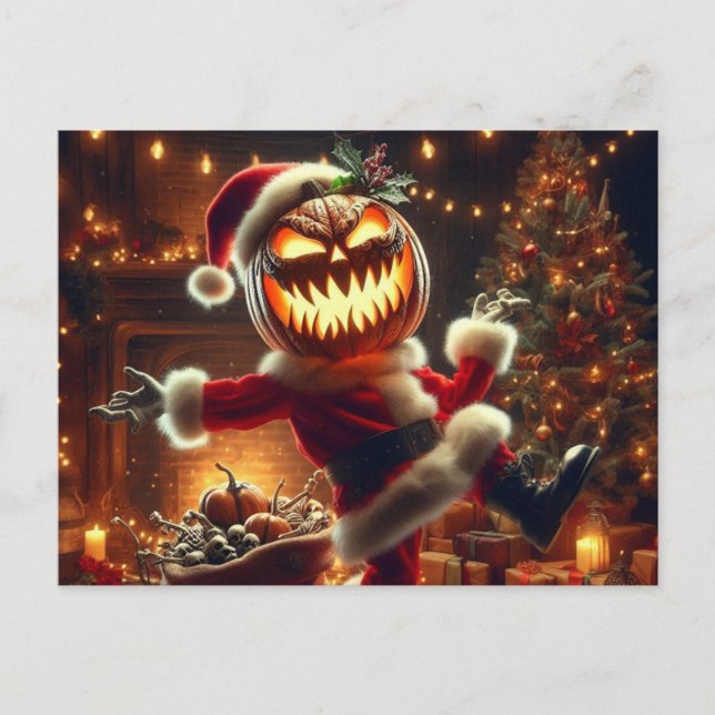 Cartão Postal Papai Noel da Jack-O-Lantern Assustadora (Frente)