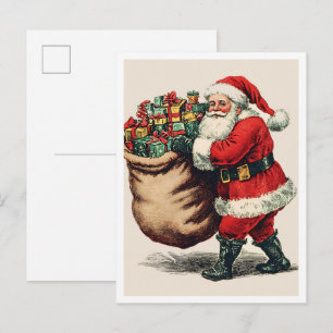 Cartão Postal Papai Noel de Natal Vintage Nostálgico