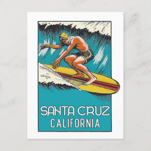 Cartão Postal Papai noel de surfe em Vintage Cruz California