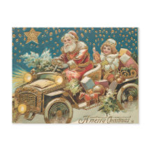 Papai Noel Dirigindo Carro Antigo na Noite de Nata