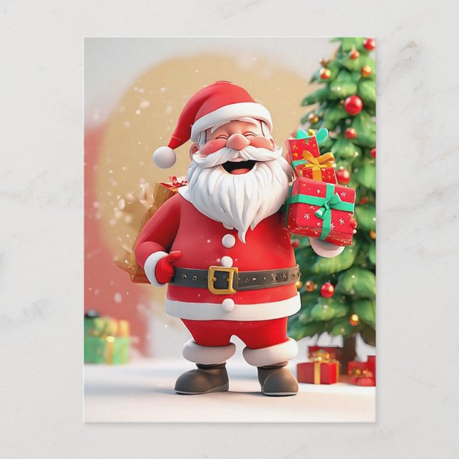 Cartão Postal Papai Noel do Natal segurando presente (Frente)