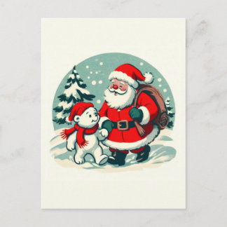 Cartão Postal Papai Noel e pequeno urso polar
