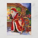 Cartão Postal Papai Noel e Rudolph<br><div class="desc">santa claus christmas rudolph,  bela noite alegre de arte,  presente que engraçado,  animal presente,  vermelho feliz,  rena de xmas de neve,  nova celebração feliz inverno,  ilustração de desenho animado de feriado,  pintura retro de pintura,  natal santa claus rudolph, </div>