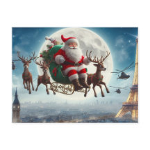 Papai Noel e trenó sobre Paris, França,