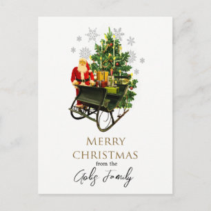 Cartão Postal Papai Noel e trenó vintage Natal Férias