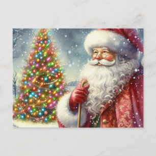 Cartão Postal Papai Noel em Aquarela Vintage