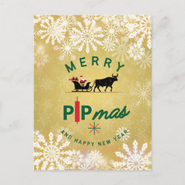Cartão Postal Papai Noel em um Trenó de Touro – Presente de Pipm