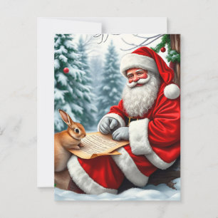 Cartão Postal Papai Noel Escrevendo uma Carta em uma Floresta Ne